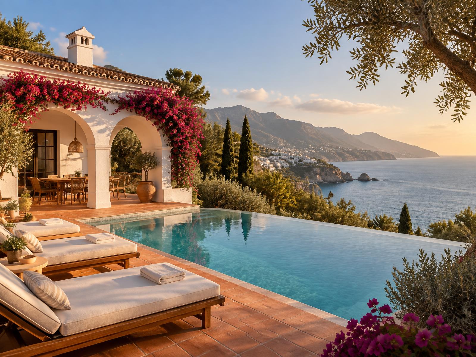 Whitewashed villa with pool and terrace overlooking the sea on the Costa del Sol